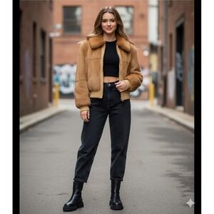 Dino Ricco Vtg Women's Brown Rabbit Fur Bomber Jacket, Size Medium, Timeless